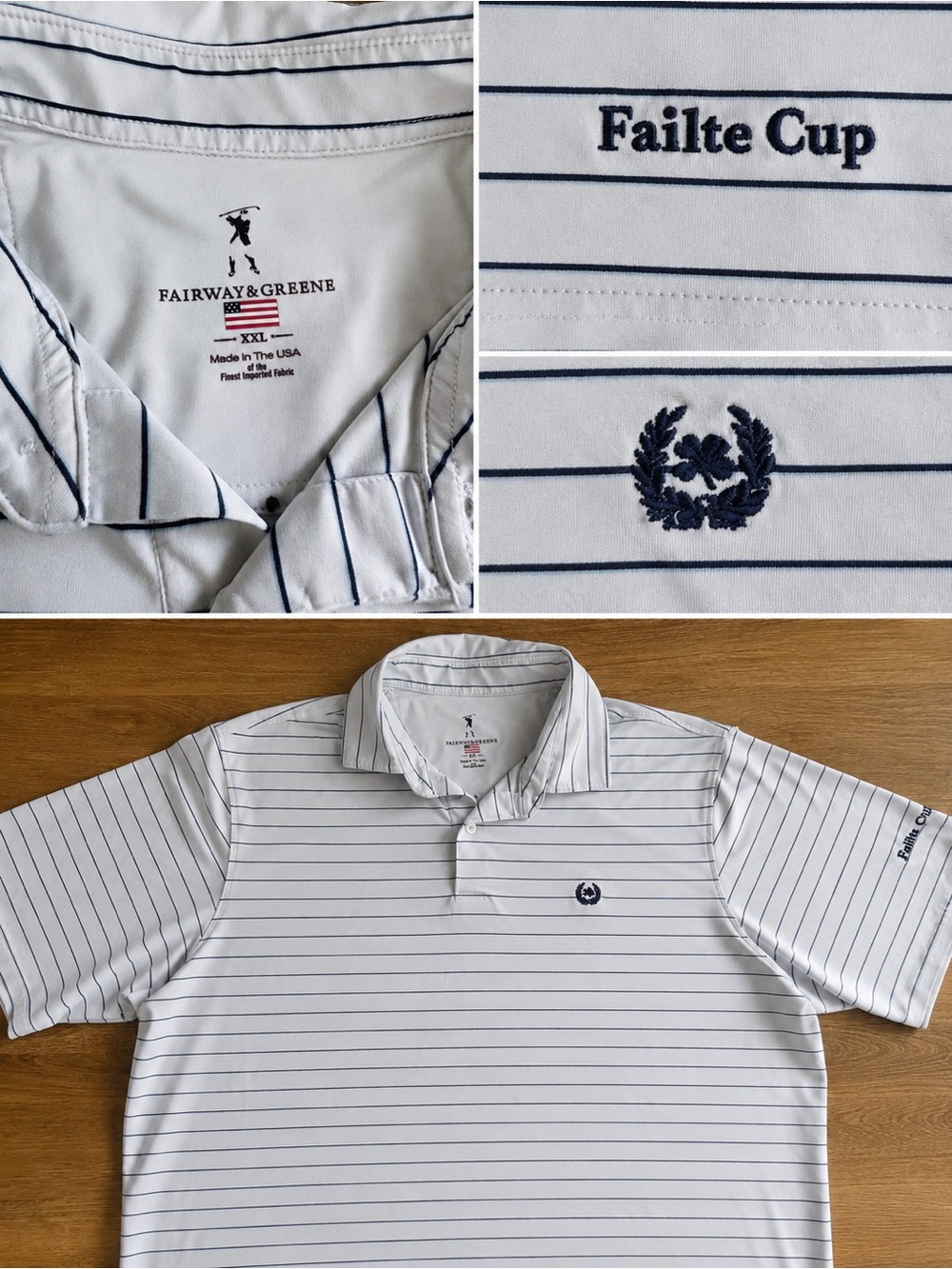 Fairway & Greene Fáilte Cup Golf Polo Shirt XXL White Navy Stripe Made in USA